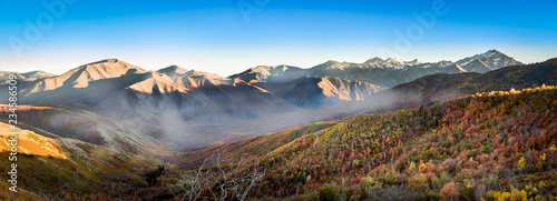 Panorama of Mountain Range in the Fall