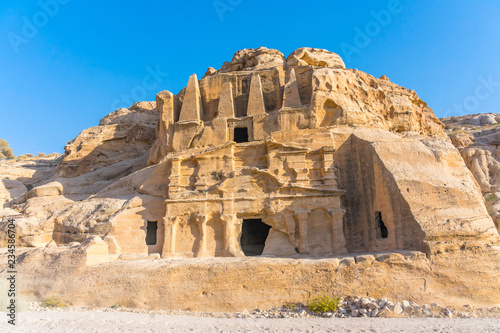 Yellow Obelisk Tomb Bab el-siq Triclinium Outer Siq Canyon Hiking To Entrance Into Petra Jordan Petra Jordan. In front of entrance to Petra