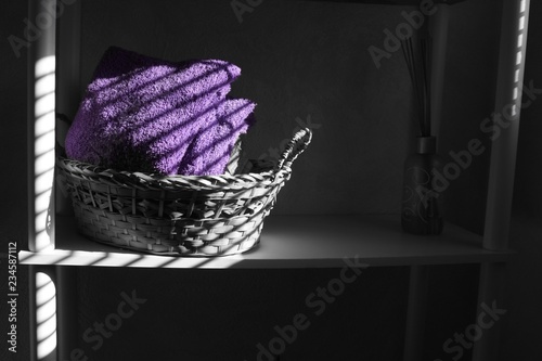 Basket with Purple Towels