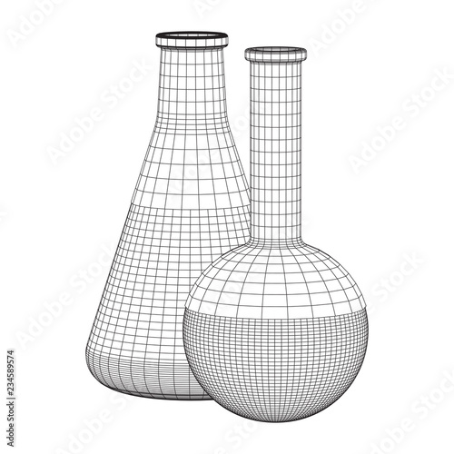 Test tube low poly wireframe mesh. Science and analyses. Vector abstract polygonal image line and point.