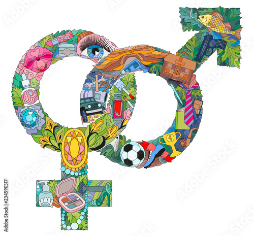 Symbol of Venus is a female gender sign and sign Mars is a male gender sign. Vector illustration