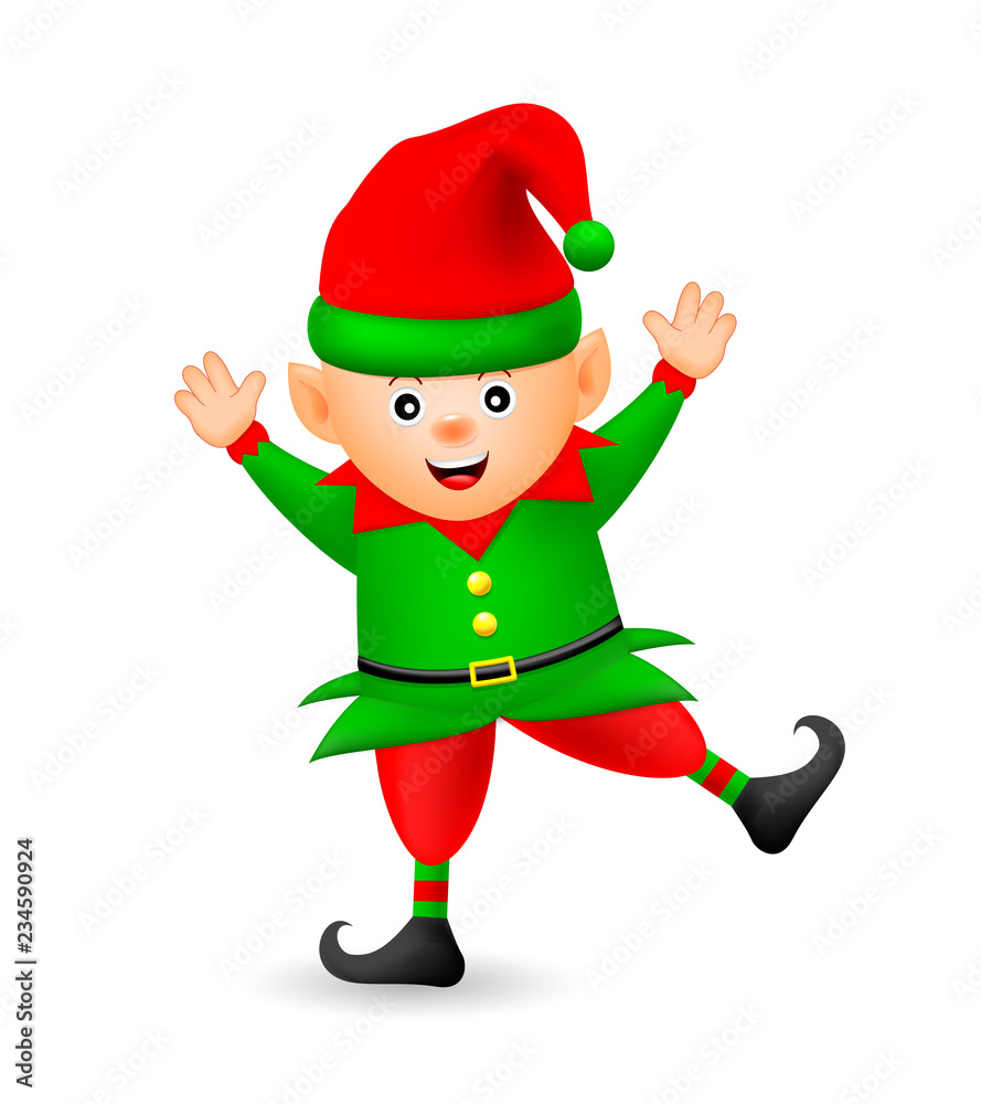 Cute cartoon happiness little elf. Merry Christmas and Happy New Year. Illustration isolated on white background. Cute cartoon happiness little elf. Merry Christmas and Happy New Year. Illustration isolated on white background.