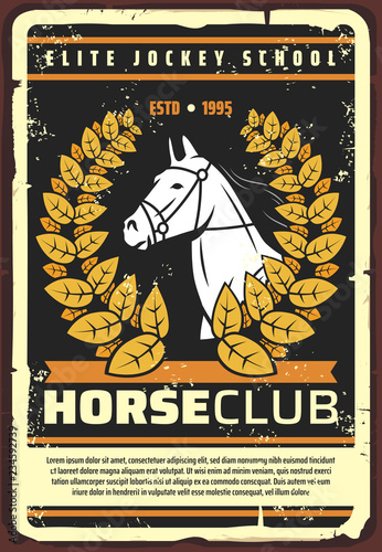 Horserace club horse, jockey school retro poster