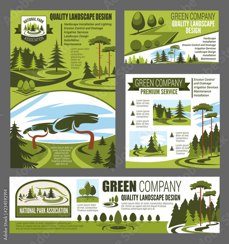 Park and garden landscape design, vector