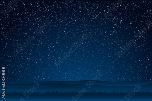 Starry Sky with Blue Glow. Shining Stars Dark Sky.