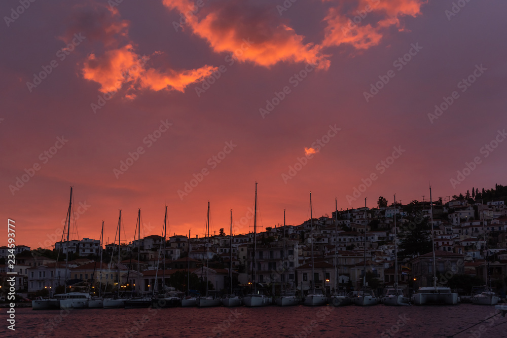 Sunrise before storm on Poros Island, Greece