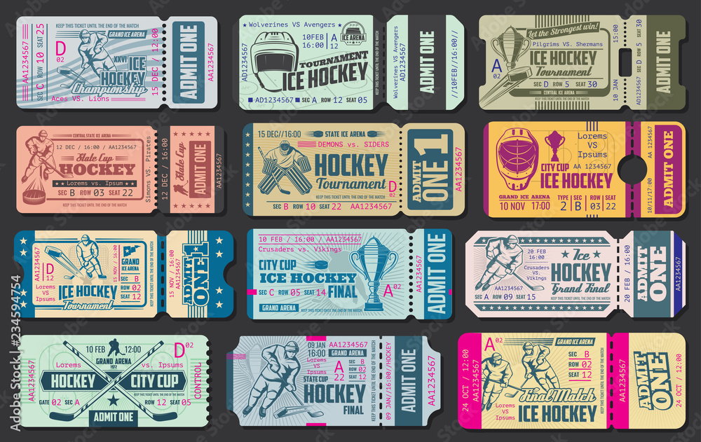 Obraz premium Ice hockey game vector tickets