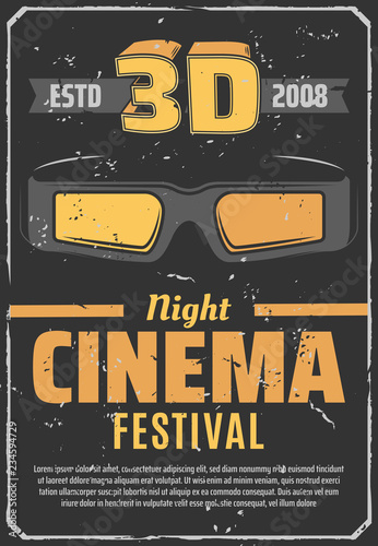 Cinema 3D movie night festival retro poster