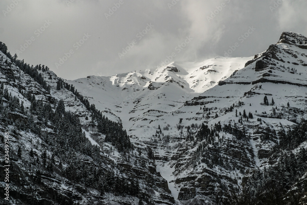 Snowy Mountain Range in Black and White