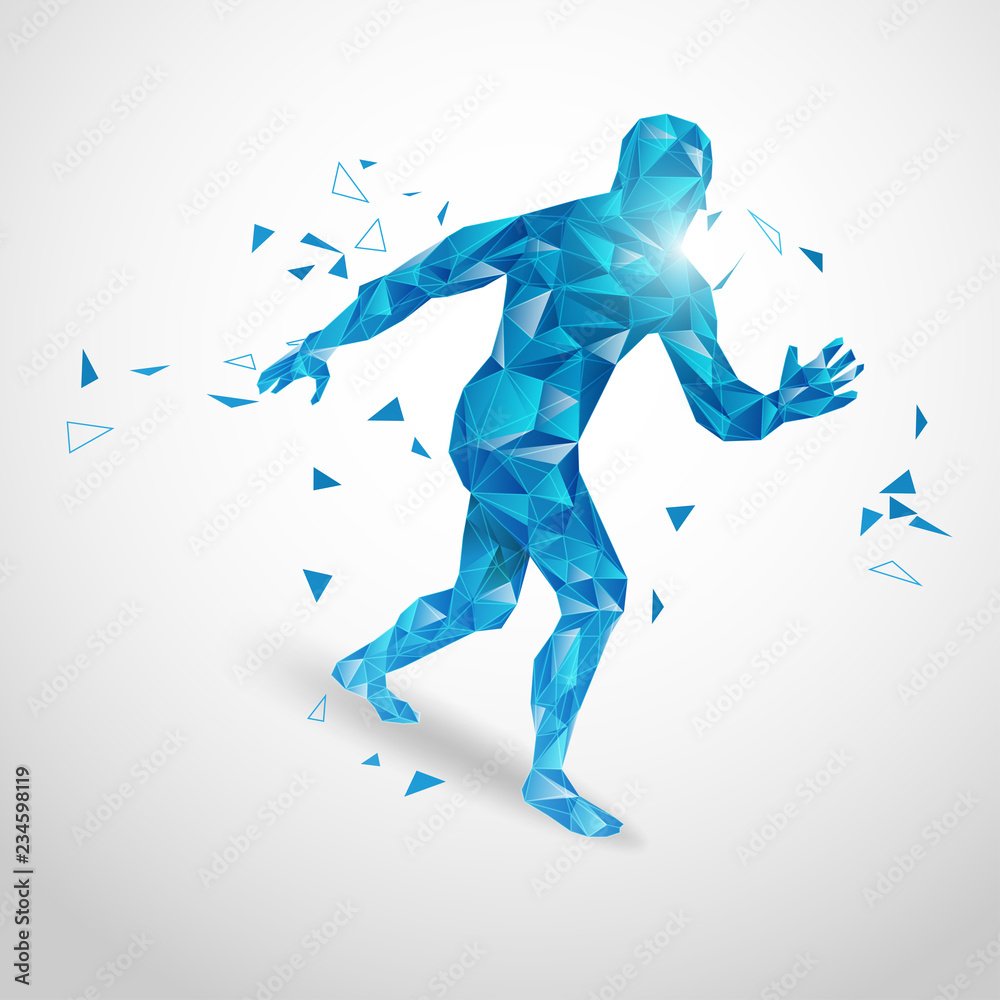 abstract of technological polygonal human, technological running of low poly man