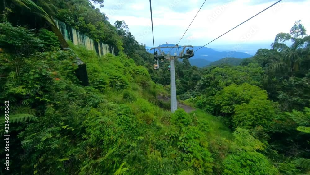 GENTING HIGHLANDS, MALAYSIA - 16 DECEMBER 2018 : Tourists travel on cable car of Genting Skyway. It is a gondola lift connecting Gohtong Jaya and Genting Highland. GENTING HIGHLANDS, MALAYSIA - 16 DECEMBER 2018 : Tourists travel on cable car of Genting Skyway. It is a gondola lift connecting Gohtong Jaya and Genting Highland.