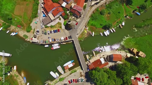 Panorama of Virpazar town in Skadar Lake, Montenegro. Aerial view of Virpazar