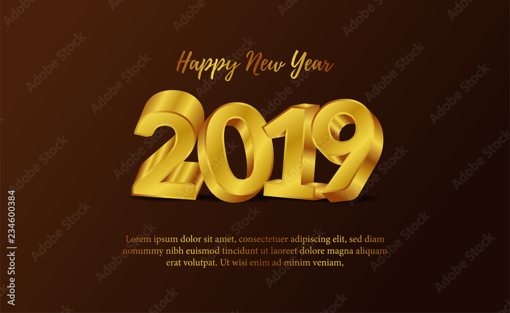 happy new year banner template with 3D gold number. vector illustration