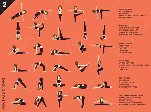 Manga Yoga Woman Poses Set Cartoon Vector Illustration 2