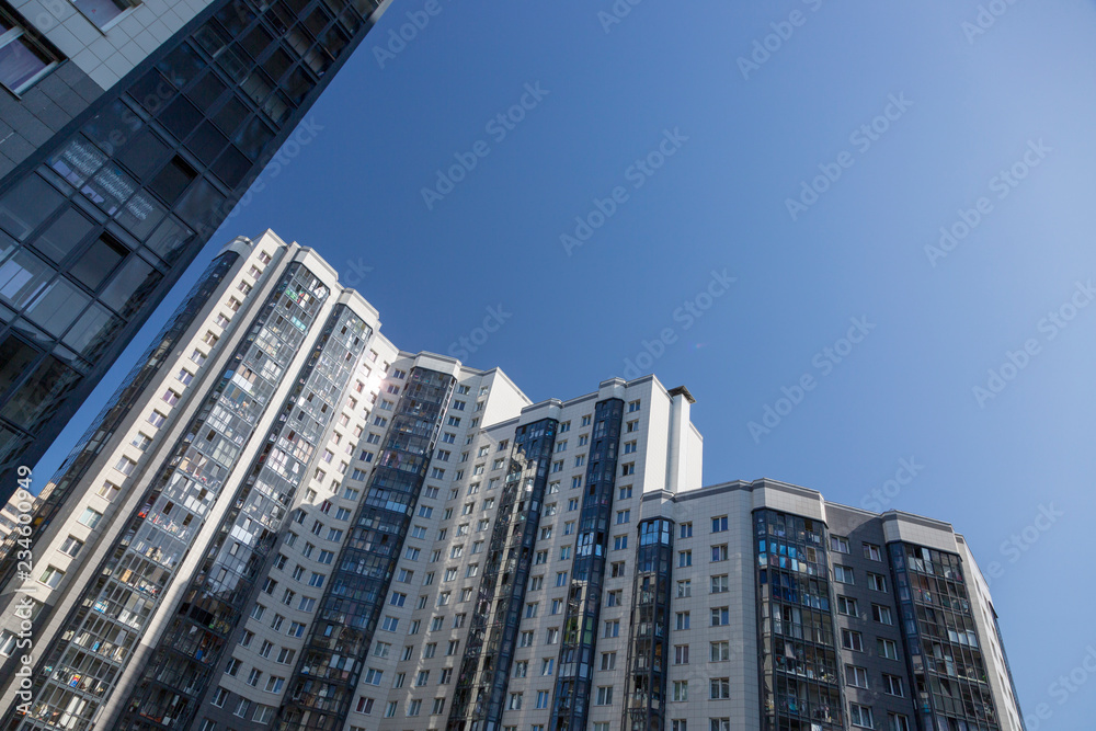 Naklejka premium Multi-storey buildings of the Swallow Nest residential complex in the Nevsky district of St. Petersburg