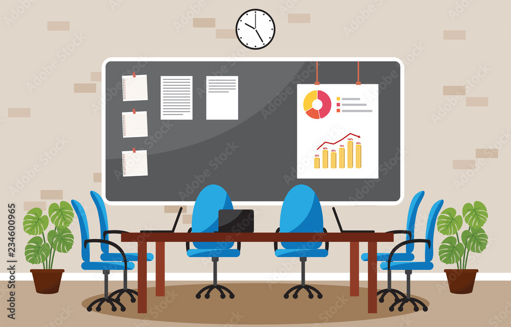 Office Workplace Conference Meeting Room Business Concept Flat Office Workplace Conference Meeting Room Business Concept Flat