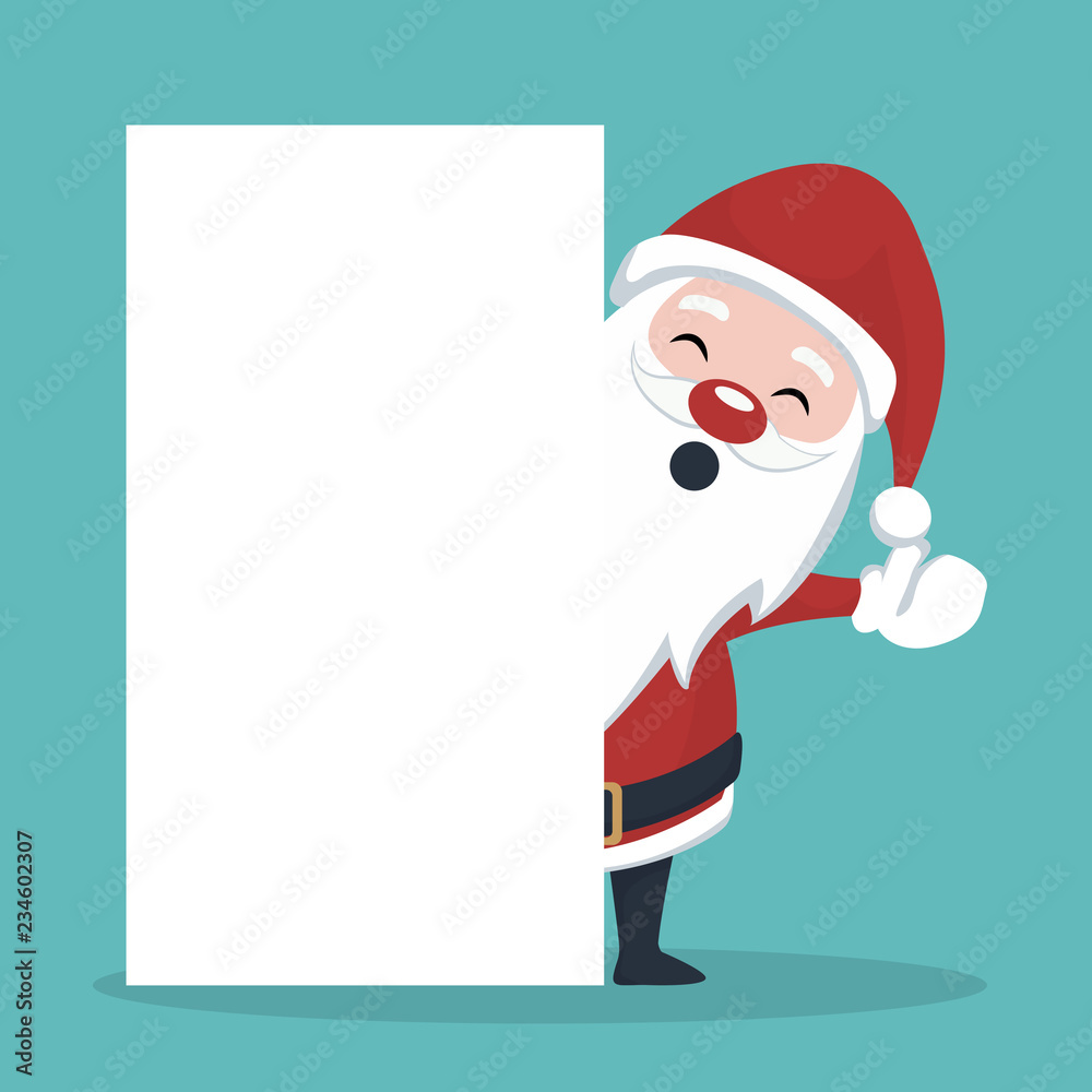 Christmas card of Santa Claus behind white poster Christmas card of Santa Claus behind white poster