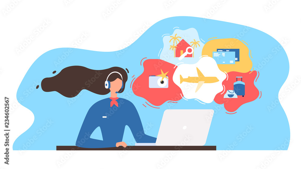 Travel Agency Consultant Working Online Vector