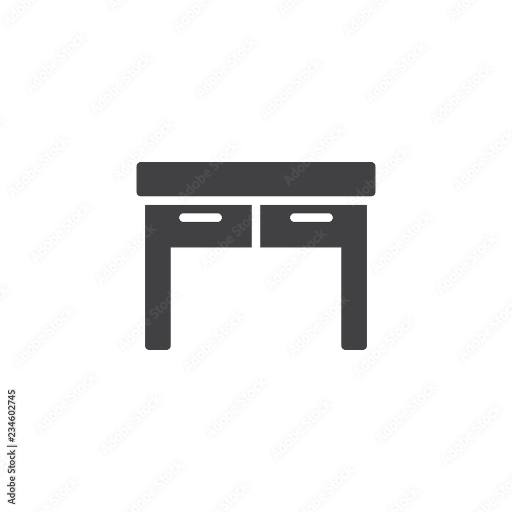 Office Table vector icon. filled flat sign for mobile concept and web design. Desk with two drawers simple solid icon. Symbol, logo illustration. Pixel perfect vector graphics Office Table vector icon. filled flat sign for mobile concept and web design. Desk with two drawers simple solid icon. Symbol, logo illustration. Pixel perfect vector graphics
