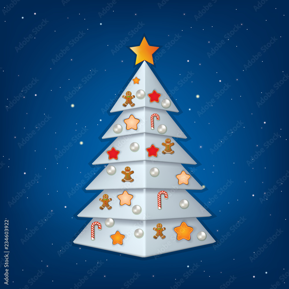 Christmas greeting with tree and decorations Christmas greeting with tree and decorations