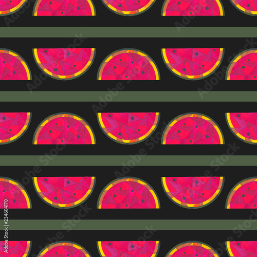 Watercolor watermelon seamless pattern. Hand painted abstract geometric background for surface design, textile, wrapping paper, wallpaper, phone case print, fabric.
