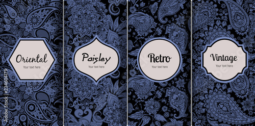 Set of seamless patterns in vintage paisley style.