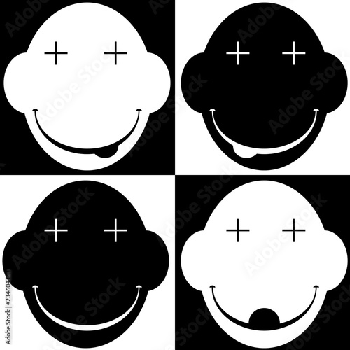 The set of cute emoticon. Funny face with tongue. Vector illustration. White and the black. 