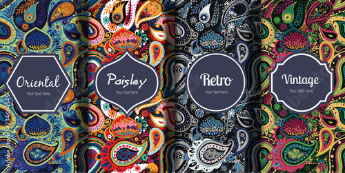 Set of seamless patterns in vintage paisley style.