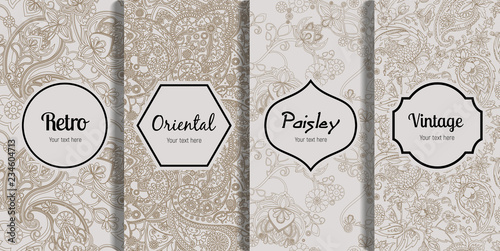 Set of seamless patterns in vintage paisley style.