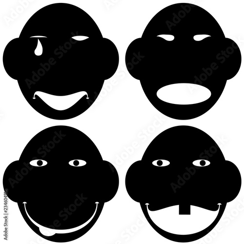 The set of cute emoticon. Funny face with tongue. Vector illustration. The black.
