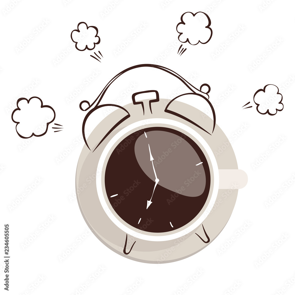 Morning coffee -- alarm clock \ Graphic vector illustration, sketch Stock  Vector | Adobe Stock