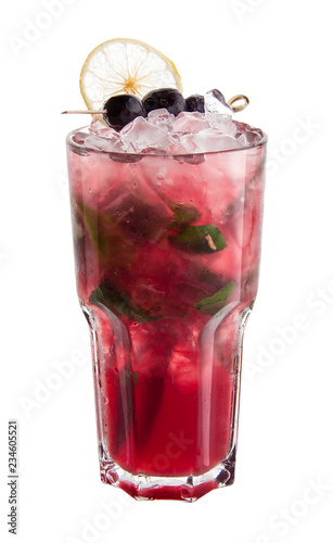 Cocktail Mojito black currant on white background