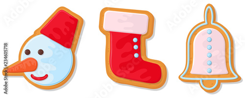 Set of christmas cookies. Set of different gingerbread cookies for christmas. New Year gingerbread in the form of Christmas characters. Different new year characters. Homemade baking. Bakery products.