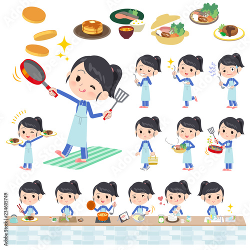 school girl Blue jersey_cooking