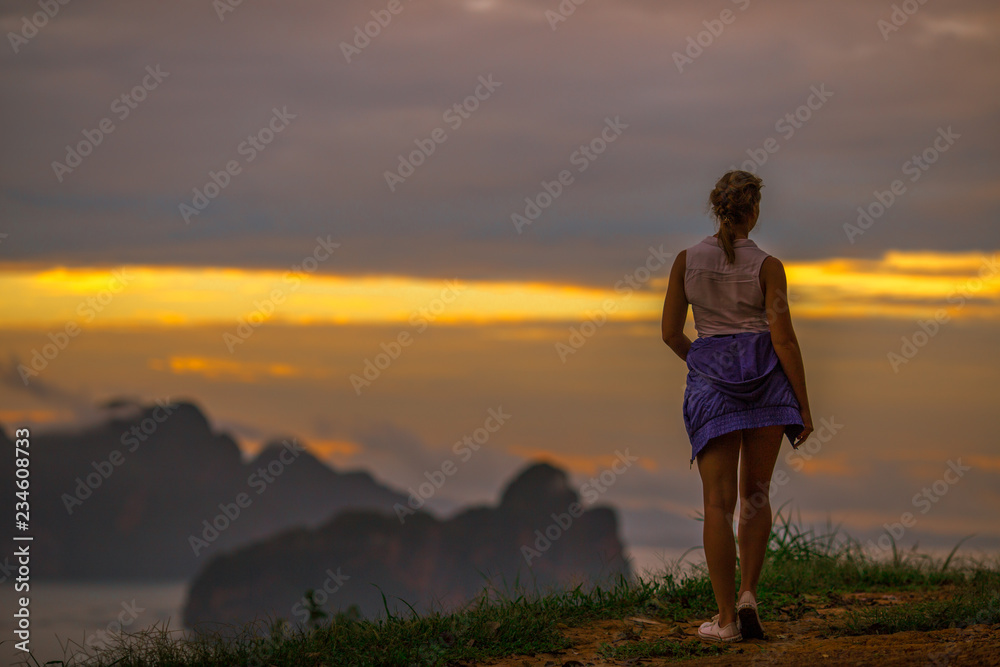 Samet Nangshe Viewpoint- Phang Nga: 19 September 2018, Foreign tourists come to watch the morning light in Khlong Khian area, Takua Thung district, Thailand. Samet Nangshe Viewpoint- Phang Nga: 19 September 2018, Foreign tourists come to watch the morning light in Khlong Khian area, Takua Thung district, Thailand.