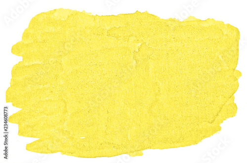Bright yellow watercolor abstract background, spot, splash of paint, stain, divorce. Vintage pattern for design and decoration. With space for text.