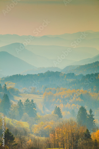 Fototapeta Naklejka Na Ścianę i Meble -  Autumn foggy mountains landscape Slovakia