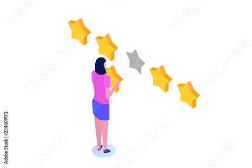 Customer review, Usability Evaluation,  Feedback,  Rating system isometric concept. Vector illustration