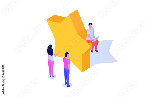 Customer review, Usability Evaluation,  Feedback,  Rating system isometric concept. Vector illustration