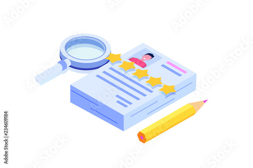 Customer review, Usability Evaluation,  Feedback,  Rating system isometric concept. Vector illustration