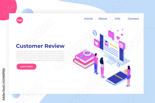 Customer review, Usability Evaluation,  Feedback,  Rating system isometric concept. Vector illustration