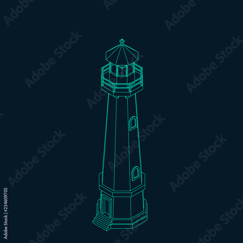 Lighthouse. Vector outline illustration.