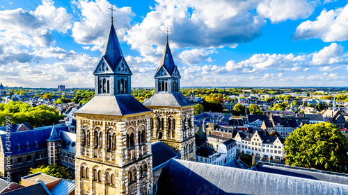 Aerial view of the historic city of Maastricht in the Netherlands as seen from the tower of the Sint Janskerk (St.John Church). The Basilica of Saint Servatius in the foreground.

 photo