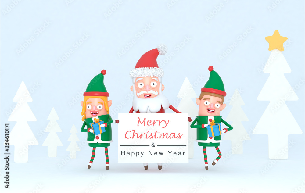 Couple elf and Santa Claus holding a Greetings placard in a forest set. 3d Illustration.
Isolate. Easy automatic vectorization. Easy background remove. Easy color change. Easy combine. Couple elf and Santa Claus holding a Greetings placard in a forest set. 3d Illustration.
Isolate. Easy automatic vectorization. Easy background remove. Easy color change. Easy combine.