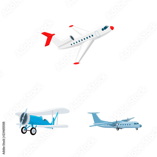 Vector illustration of plane and transport icon. Collection of plane and sky stock vector illustration.