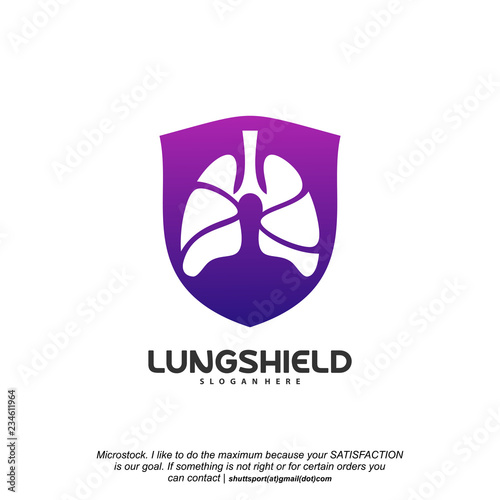 Lungs Shield logo vector, Health lungs logo template, design concept
