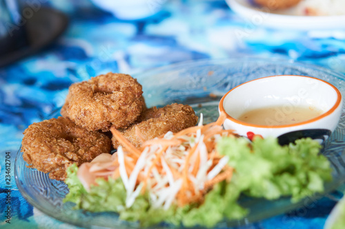 Thod Mun Goong or Deep-fried Shrimp Balls. photo