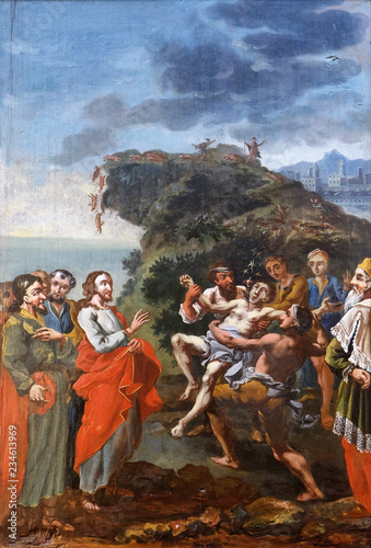 Fototapet Miracles of Jesus: Expelling demons, church of Immaculate Conception in Lepoglav