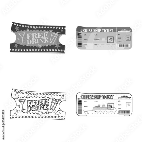 Isolated object of ticket and admission sign. Collection of ticket and event stock vector illustration.