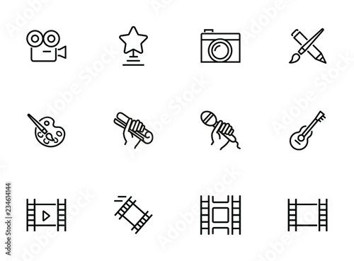 Creativity line icon set. Camera, guitar, movie. Leisure concept. Can be used for topics like entertainment, vocation, hobby